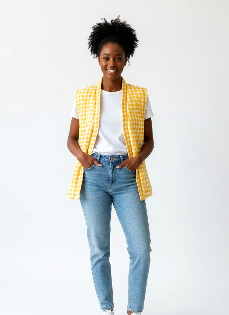 Gingham Quilted Vest (Available on Pre-order)